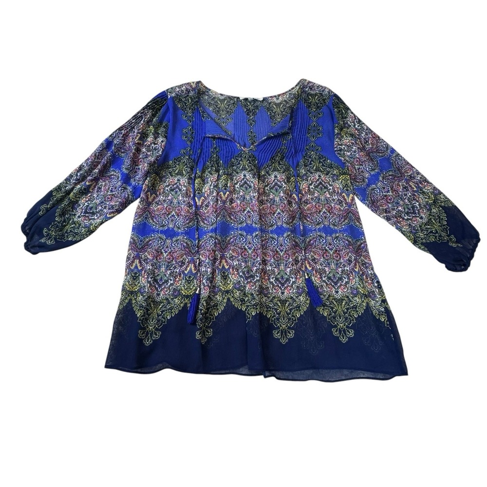 Rose + Olive Top Women's Floral Sheer Blouse 2X Pintuck 3/4 Sleeve Cottagecore